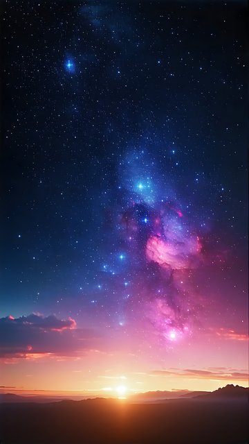 Vibrant Cosmic Nebula Sunset Mountain Wallpaper