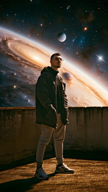 Urban Explorer Under Galactic Sky Wallpaper