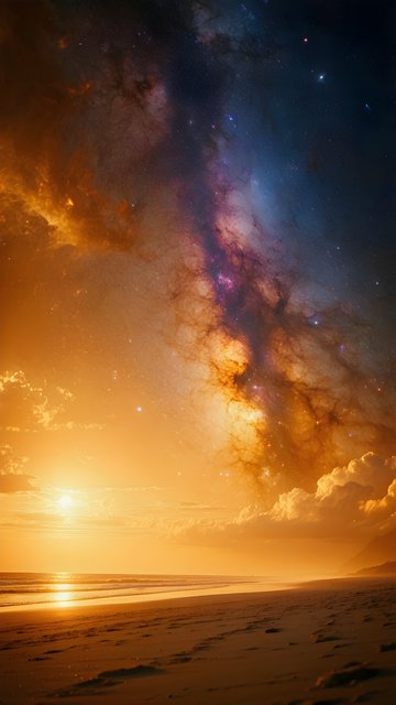 Sunset Beach Meets Milky Way Galaxy Fantasy Wallpaper