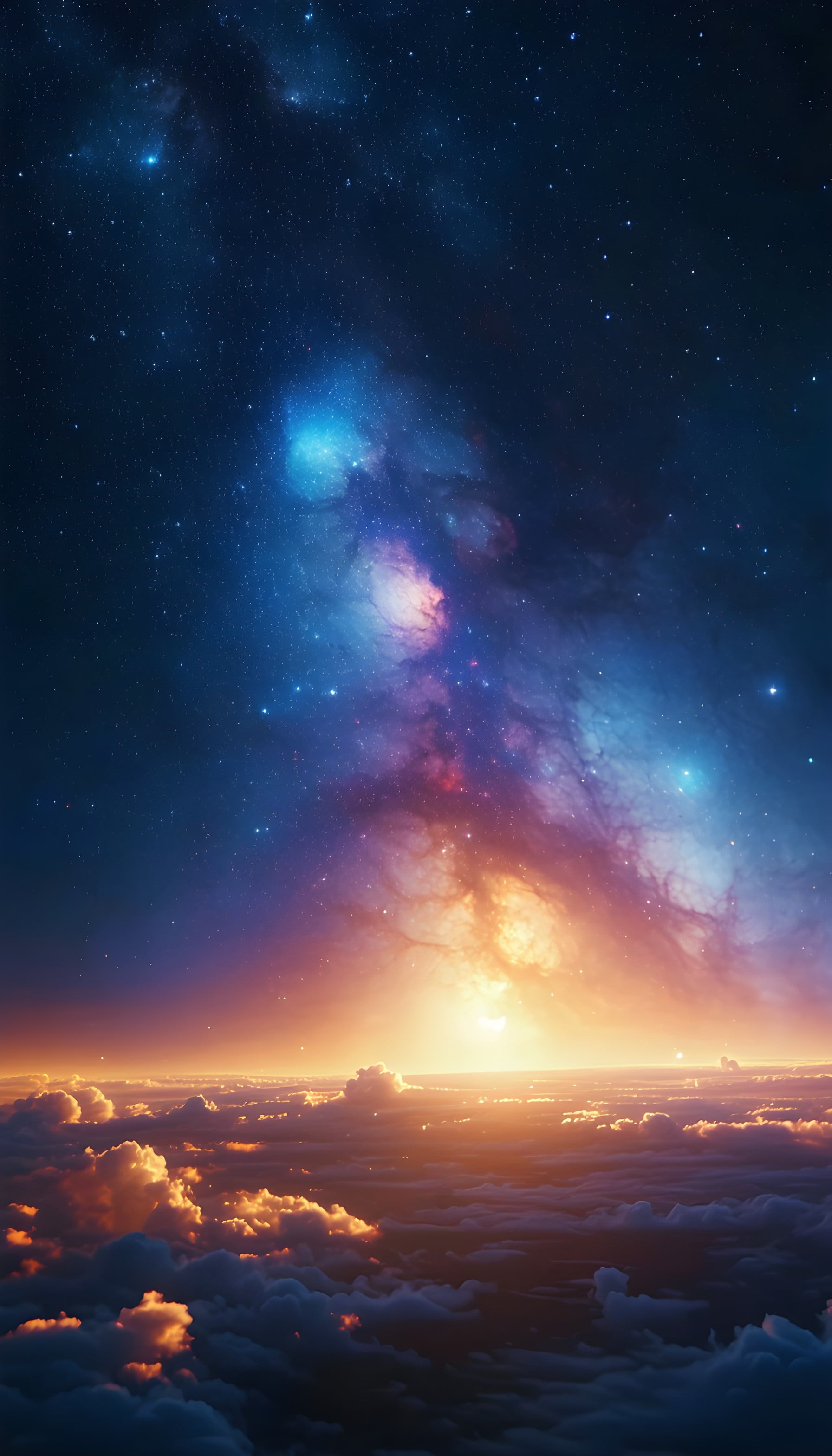 Cosmic Horizon Nebula Over Golden Clouds, space, nebula, cosmic, sky, clouds, golden