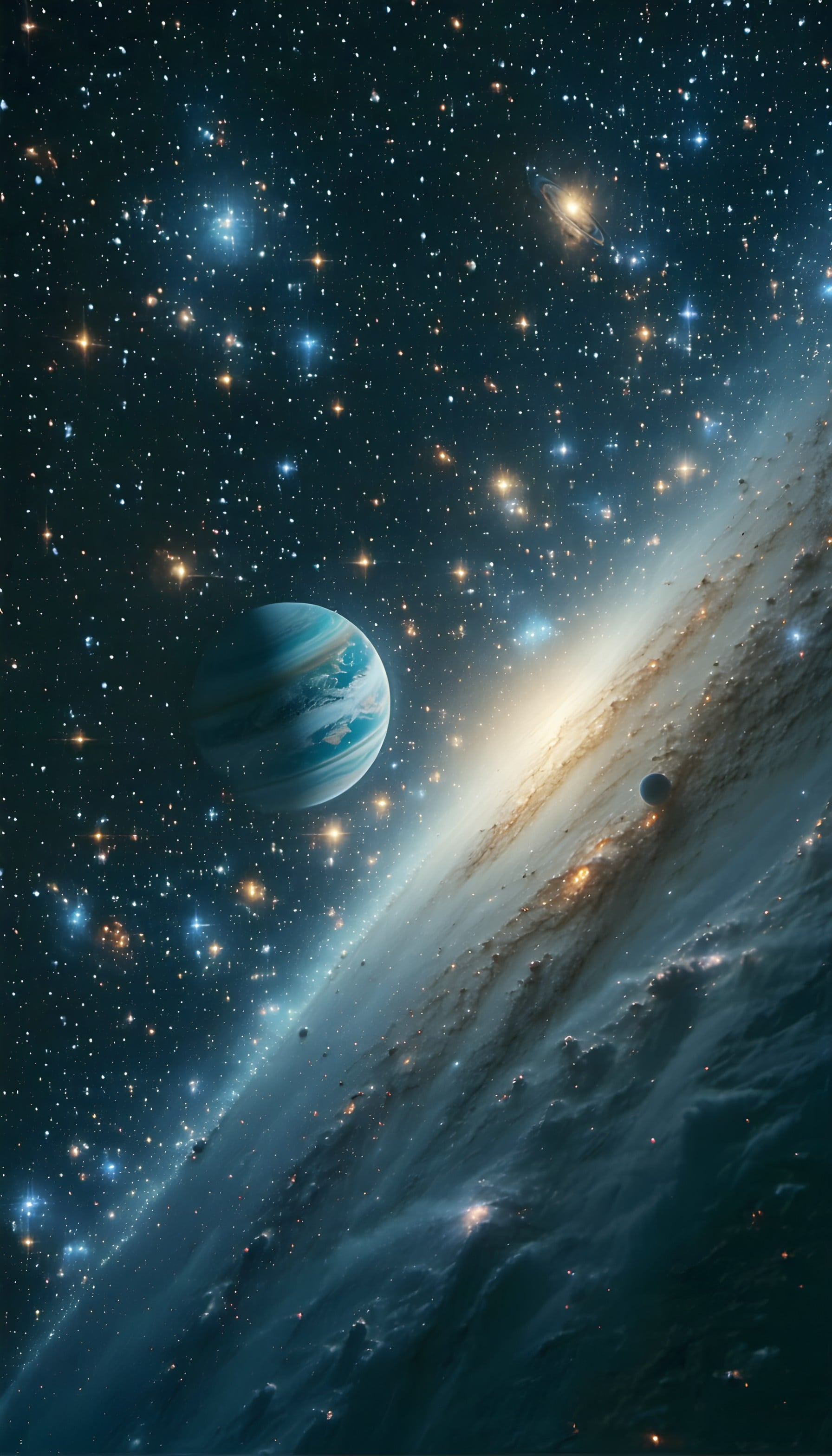 Blue Planet & Starry Galaxy Cosmic Wallpaper, space, galaxy, planet, stars, nebula, cosmic
