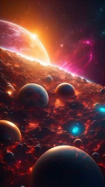 Fiery Alien Planetscape with Cosmic Dawn