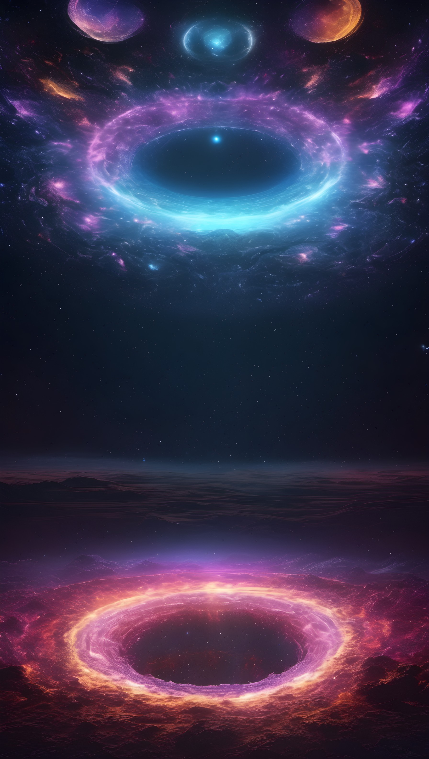 Dual Cosmic Portals Nebula Fantasy Space Art, cosmic, space, nebula, portal, fantasy art, glowing
