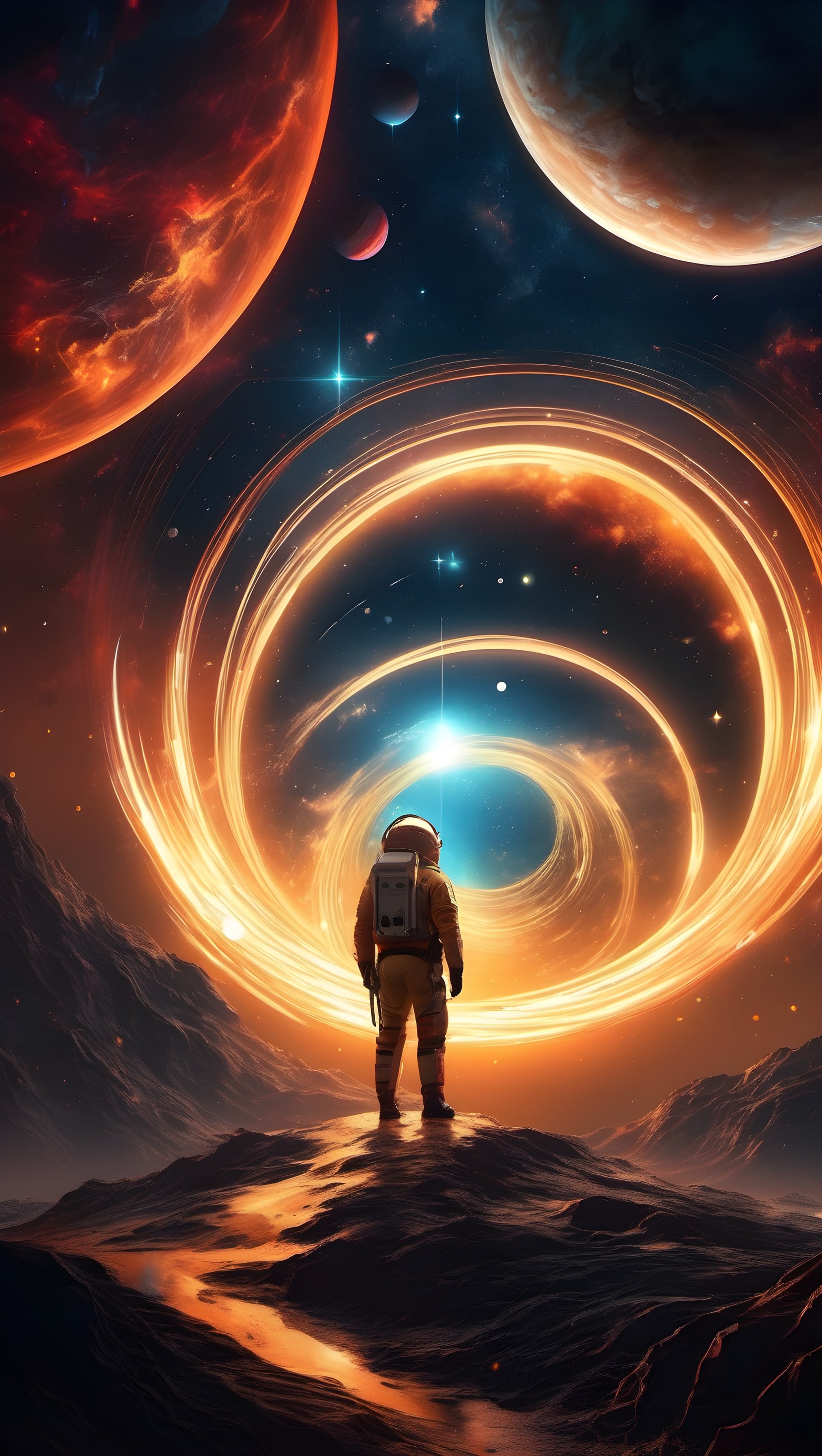 Astronaut on Alien Planet with Cosmic Portal, astronaut, space, cosmic, portal, sci-fi, galaxy