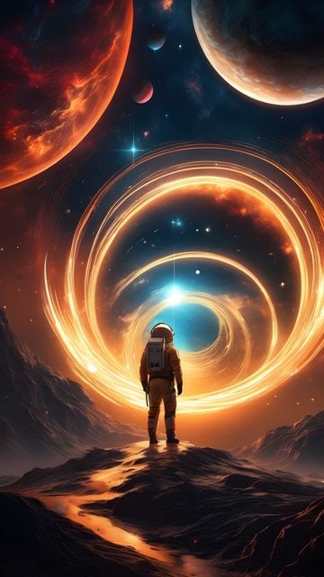 Astronaut on Alien Planet with Cosmic Portal