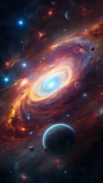 Vibrant Swirling Galaxy Nebula with Planets Wallpaper