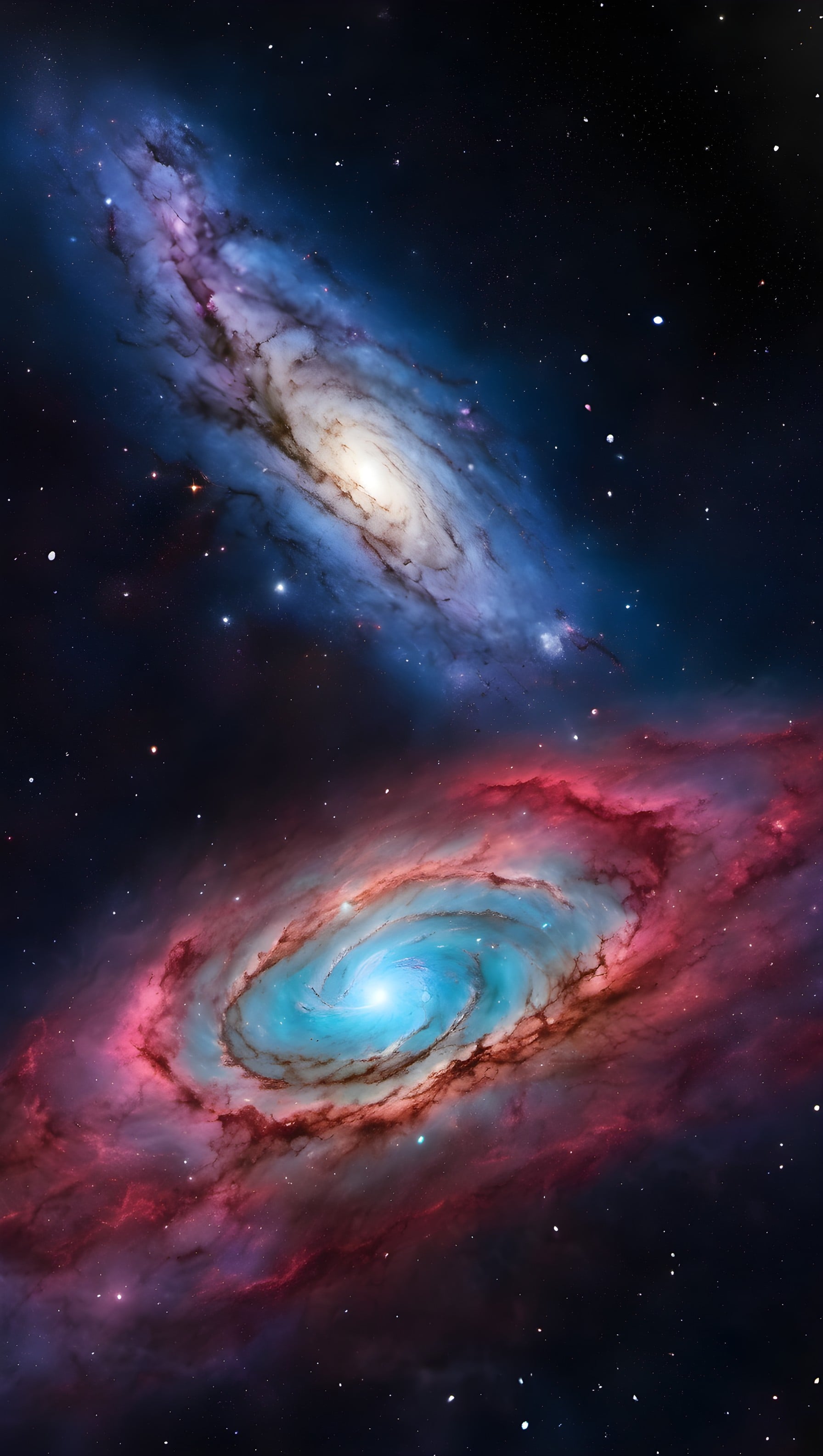 Vibrant Dual Spiral Galaxies Cosmic Space Wallpaper, galaxy, space, cosmic, universe, nebula, spiral