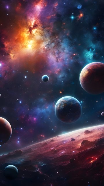 Vibrant Cosmic Nebula & Planets Digital Art Wallpaper