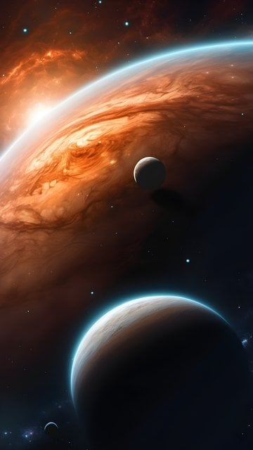 Celestial Planets and Fiery Nebula Wallpaper