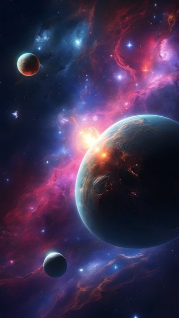 Vibrant Cosmic Nebula & Planets Space Wallpaper