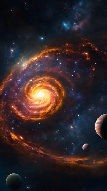 Fiery Spiral Galaxy & Planets Mobile Wallpaper