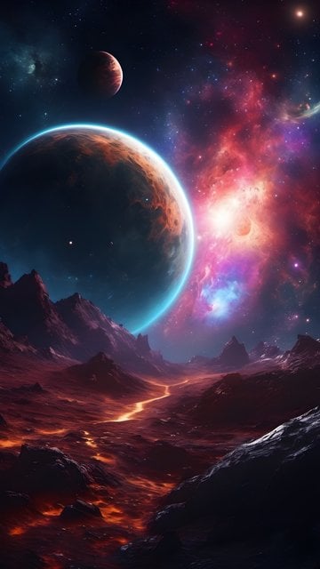 Cosmic Alien Planet & Fiery Nebula Landscape