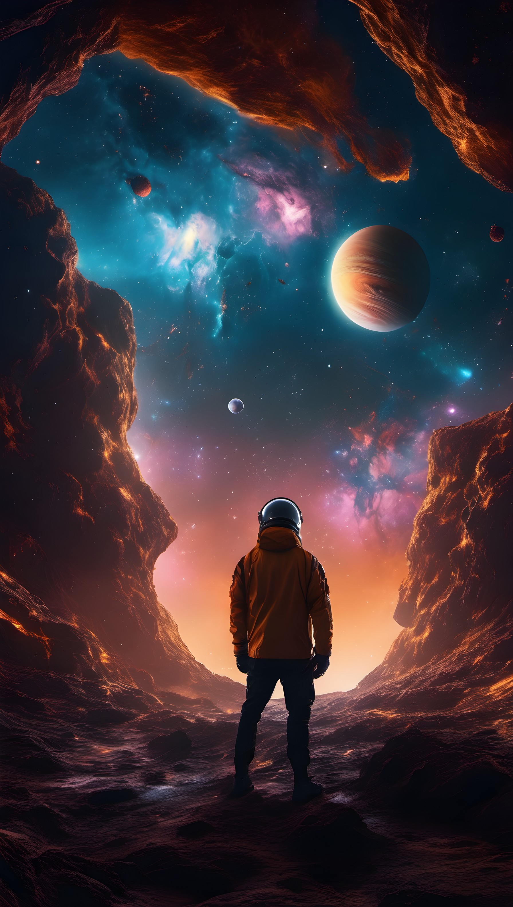 Space Explorer Alien Planet Nebula Wallpaper, astronaut, space, nebula, alien planet, sci-fi, cosmic