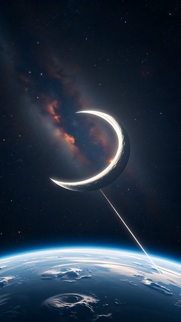 Glow Crescent Moon & Earth from Space Wallpaper
