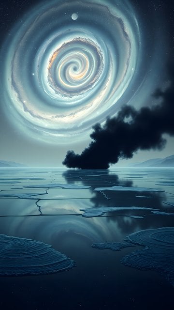 Cosmic Swirl Galaxy Over Icy Lake Fantasy Wallpaper