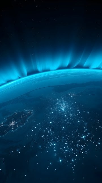 Stunning Earth from Space with Blue Aurora City Lights