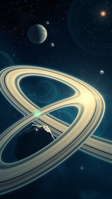 Cosmic Ringed Planet with Asteroid in Deep Space