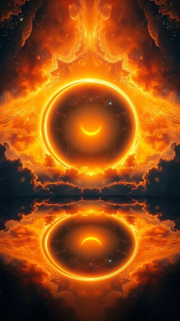 Fiery Cosmic Eclipse Reflection: Orange Celestial Glow