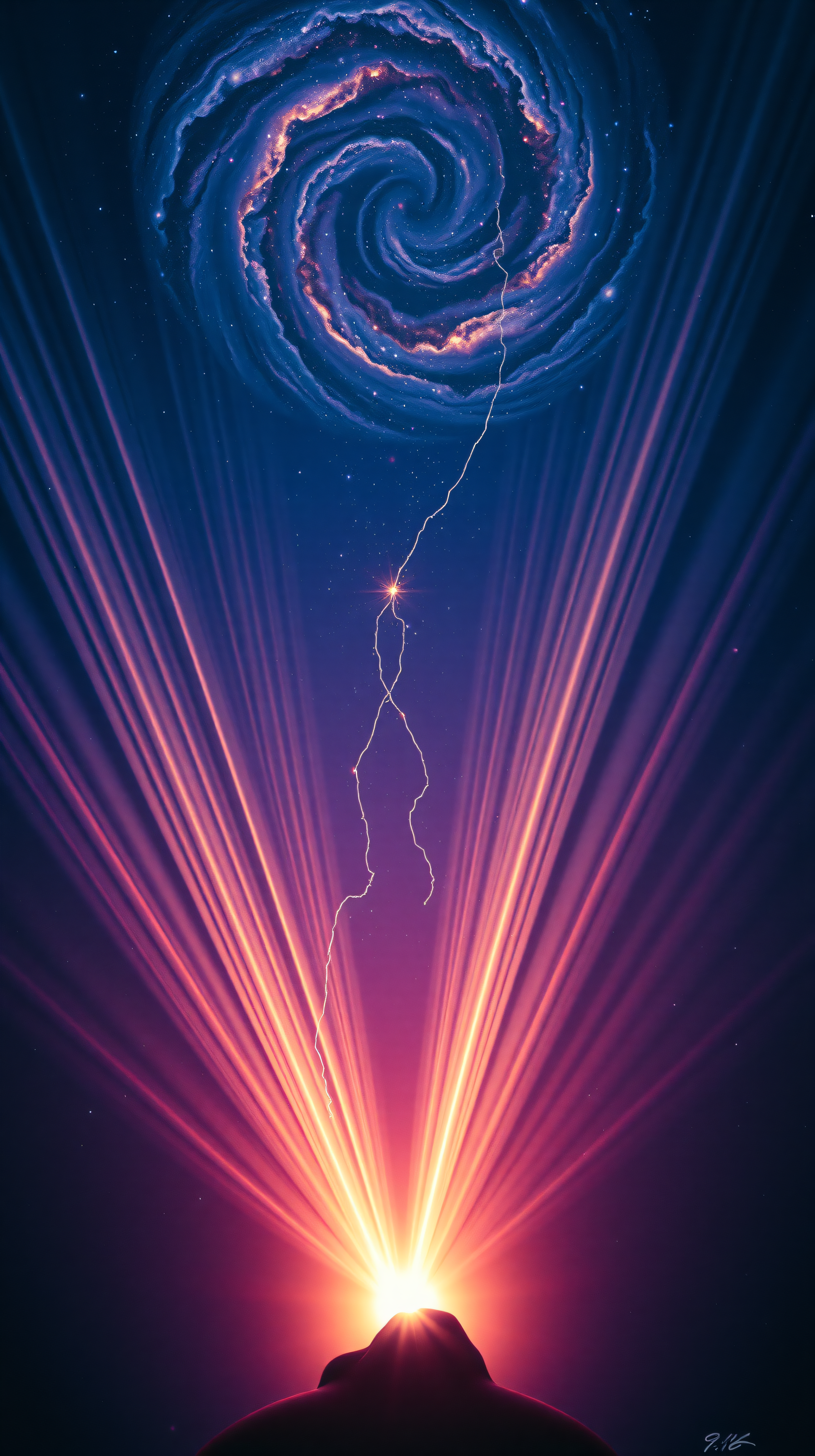 Vibrant Cosmic Burst: Galaxy, Lightning, and Light Rays, space, galaxy, lightning, cosmic, energy, vibrant