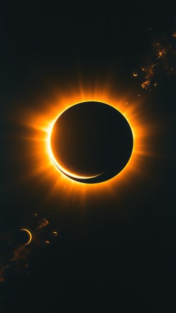 Dramatic Solar Eclipse with Fiery Orange Corona