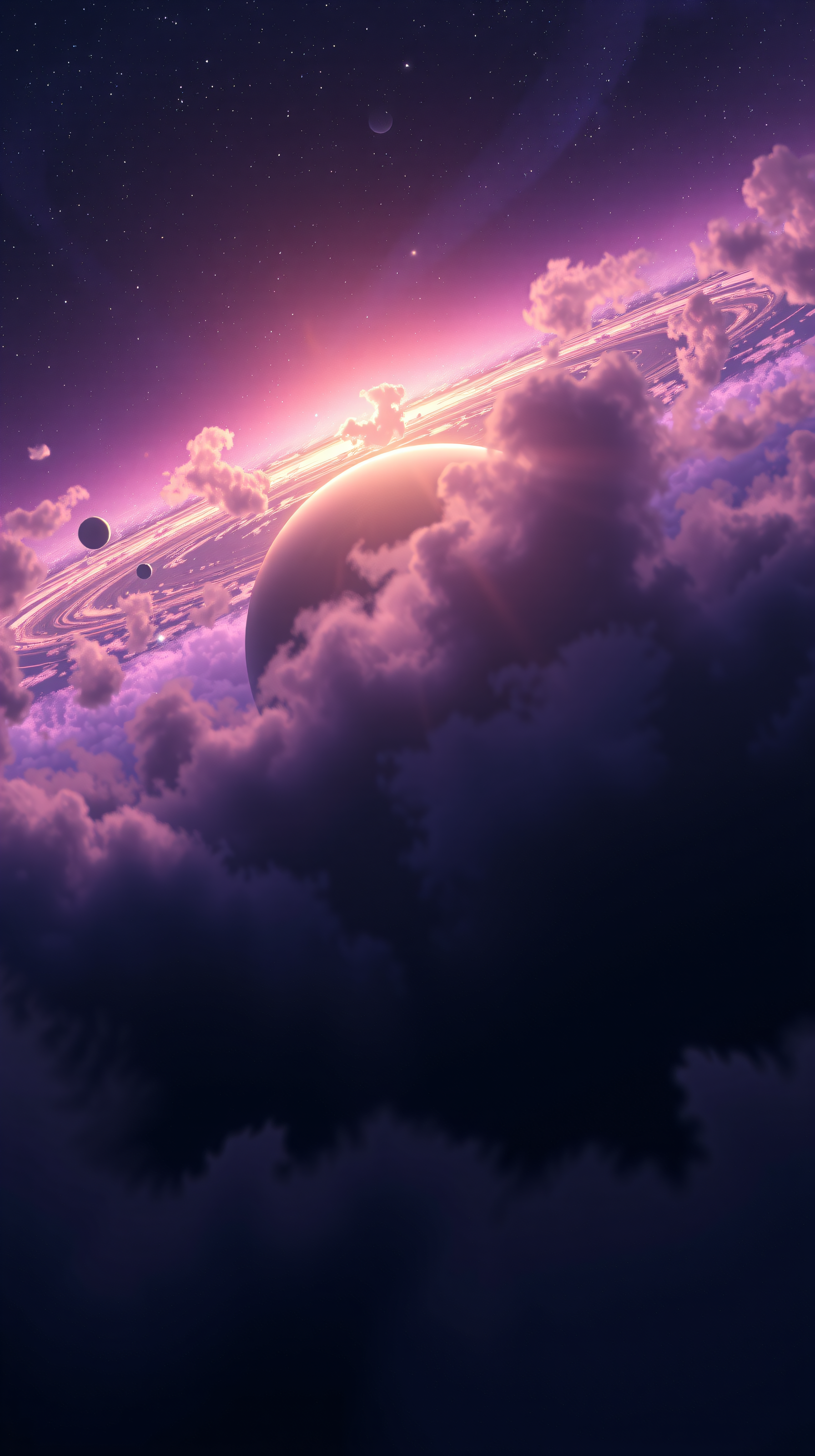Ethereal Ringed Planet Sunset Cosmic Wallpaper, space, planet, rings, cosmic, nebula, sunset