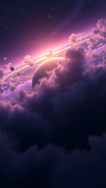 Ethereal Ringed Planet Sunset Cosmic Wallpaper