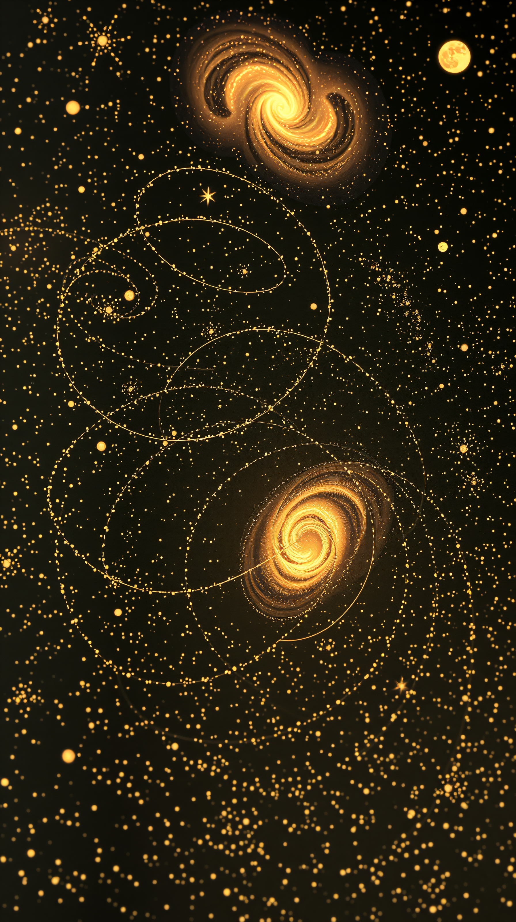 Golden Spiral Galaxies and Starfield Wallpaper, galaxy, space, stars, cosmos, golden, astronomy