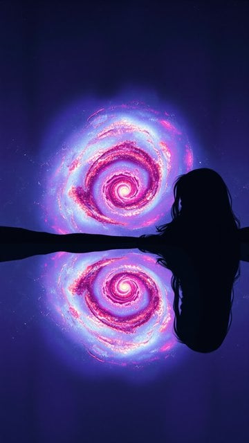 Cosmic Reflection: Girl Gazing at Spiral Galaxy