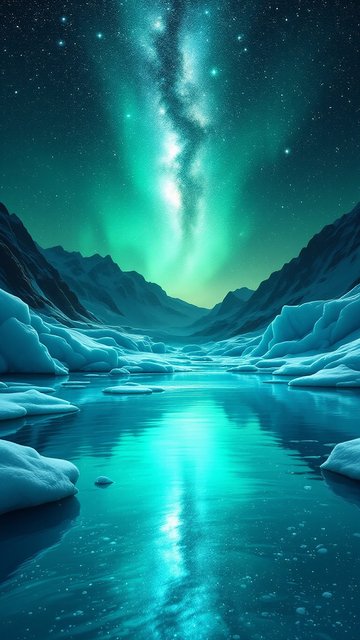 Arctic Glacier Lake Aurora Borealis Night Sky