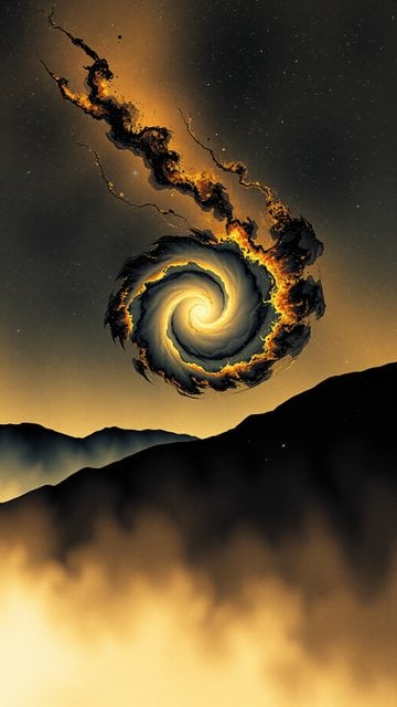 Cosmic Inferno Vortex Over Golden Mountains
