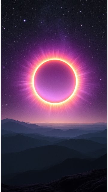 Cosmic Eclipse over Mystical Mountains Wallpaper