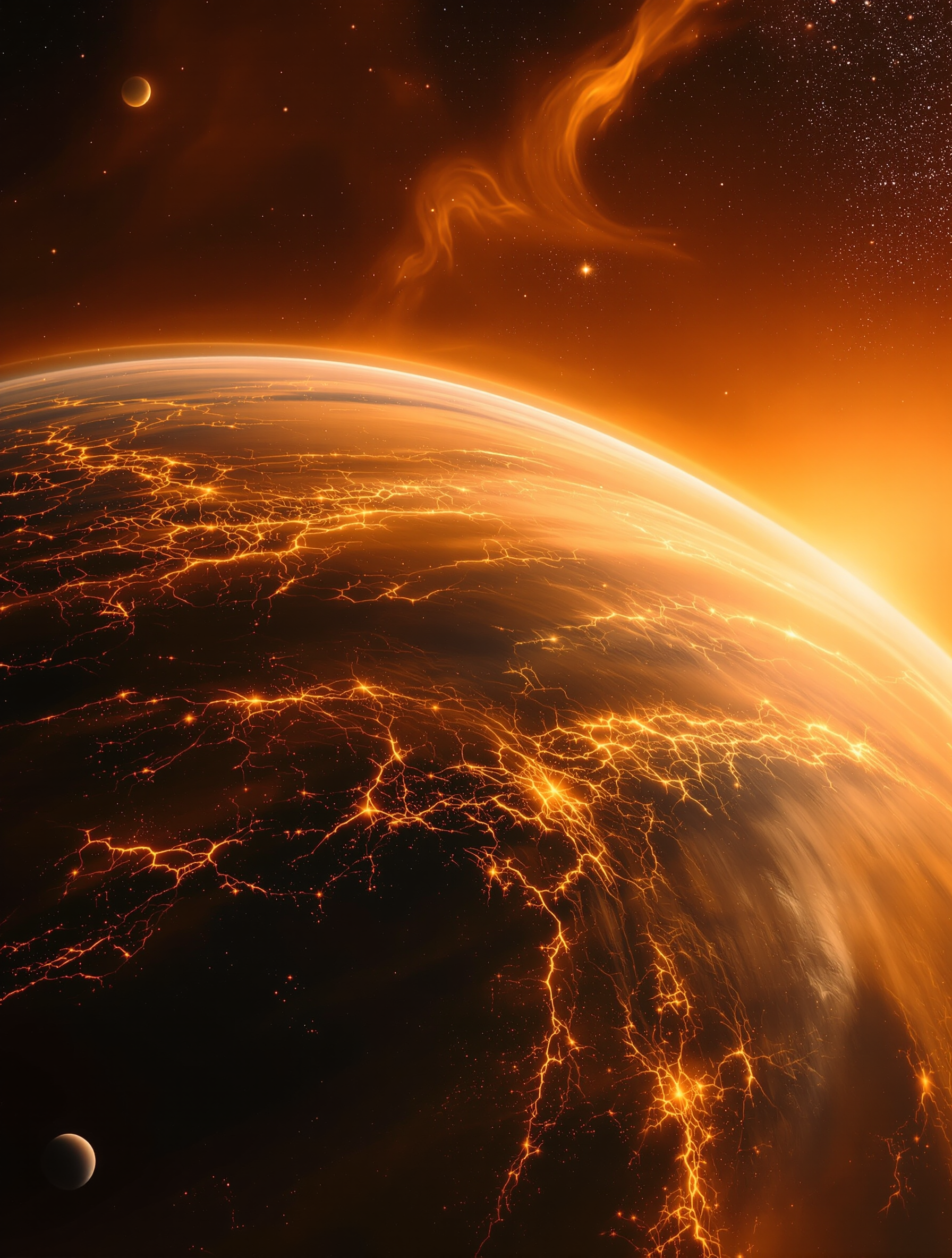 Fiery Planet from Space, Orange Nebula, fiery planet, space wallpaper, orange nebula, cosmic, sci-fi, celestial