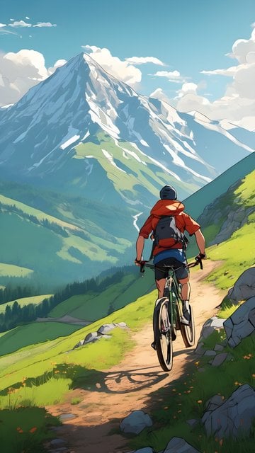 Mountain Biking Alpine Adventure: Scenic Trail Wallpaper