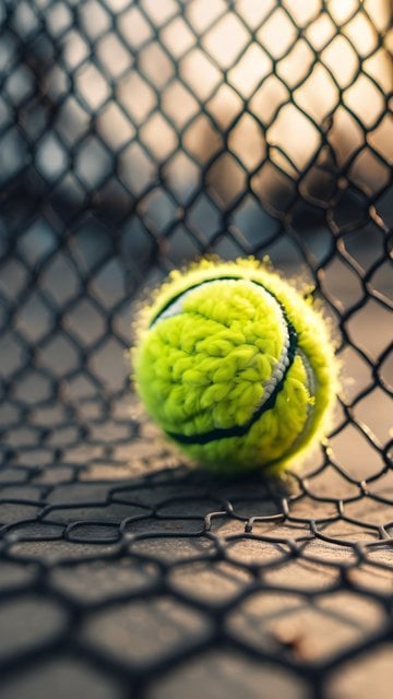 Vibrant Tennis Ball on Chain Link Fence Wallpaper