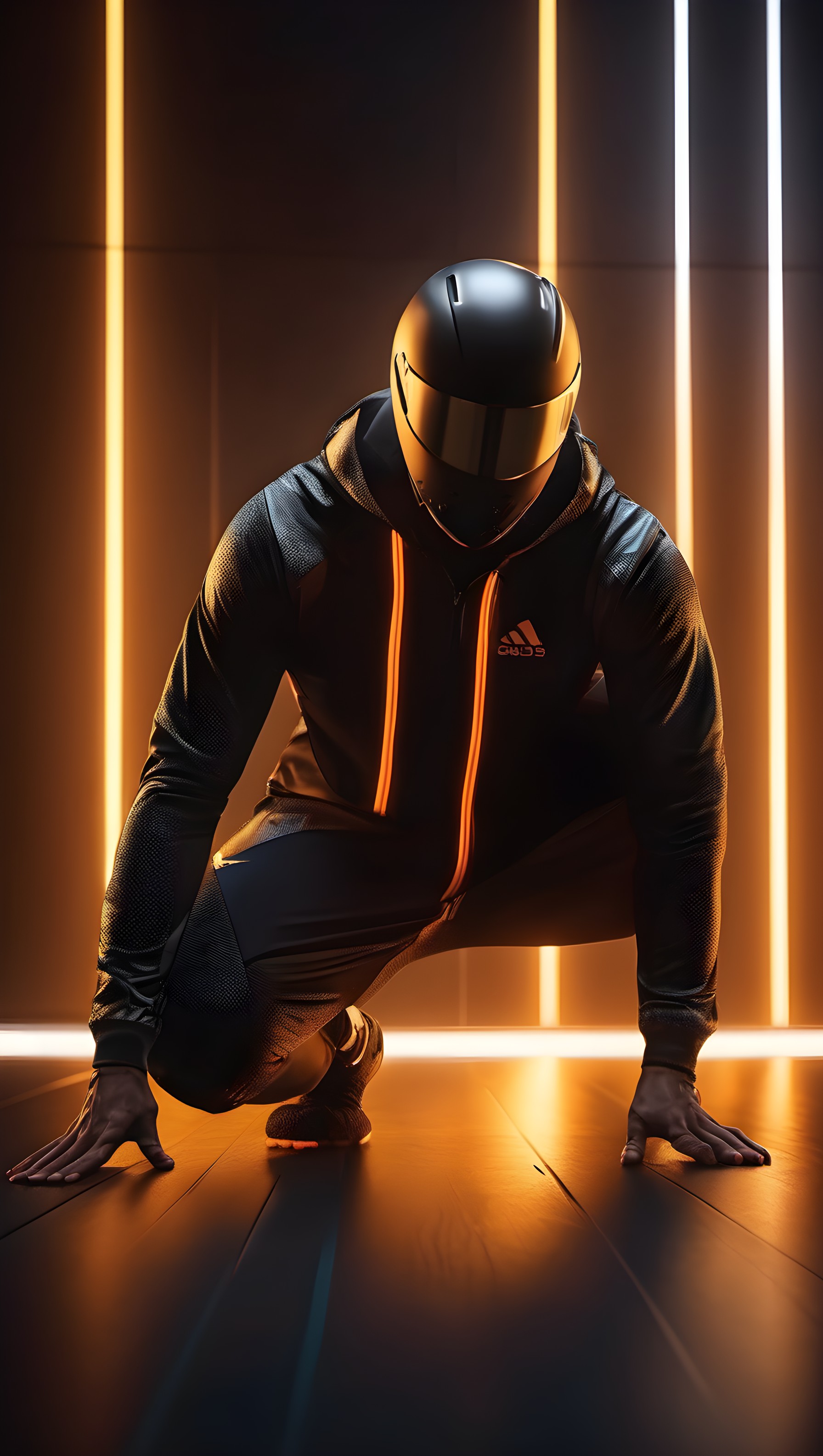 Futuristic Racer in Neon Lights Athletic Stance Wallpaper, racer, helmet, futuristic, neon lights, dark aesthetic, cyberpunk