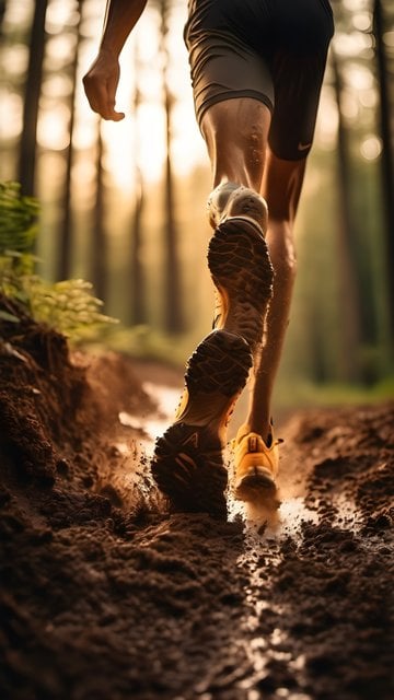 Trail Runner Kicking Mud at Golden Hour