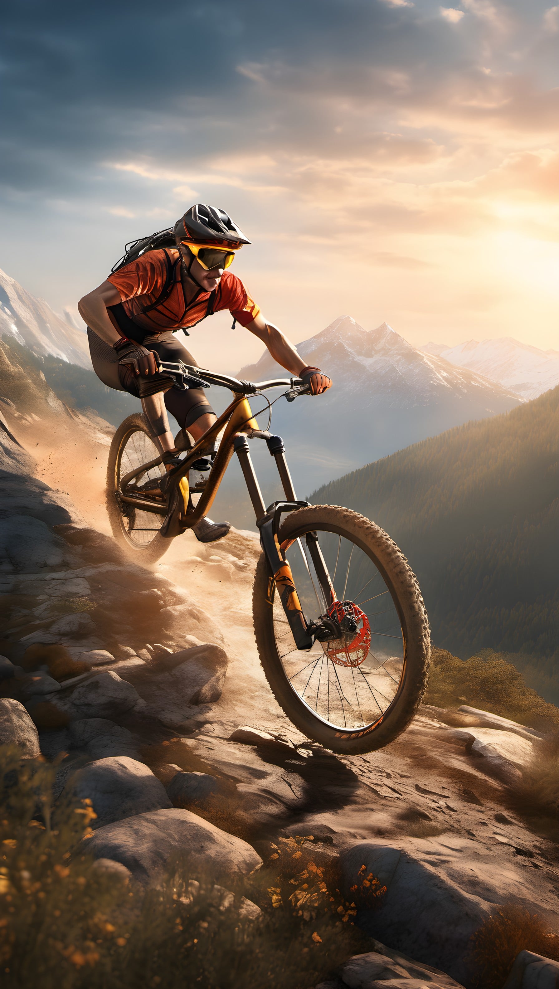 Golden Hour Mountain Biking Adventure Wallpaper, mountain biking, adventure, golden hour, scenic, extreme sports, outdoor