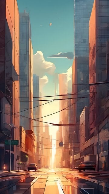Futuristic Golden Hour City Street Wallpaper