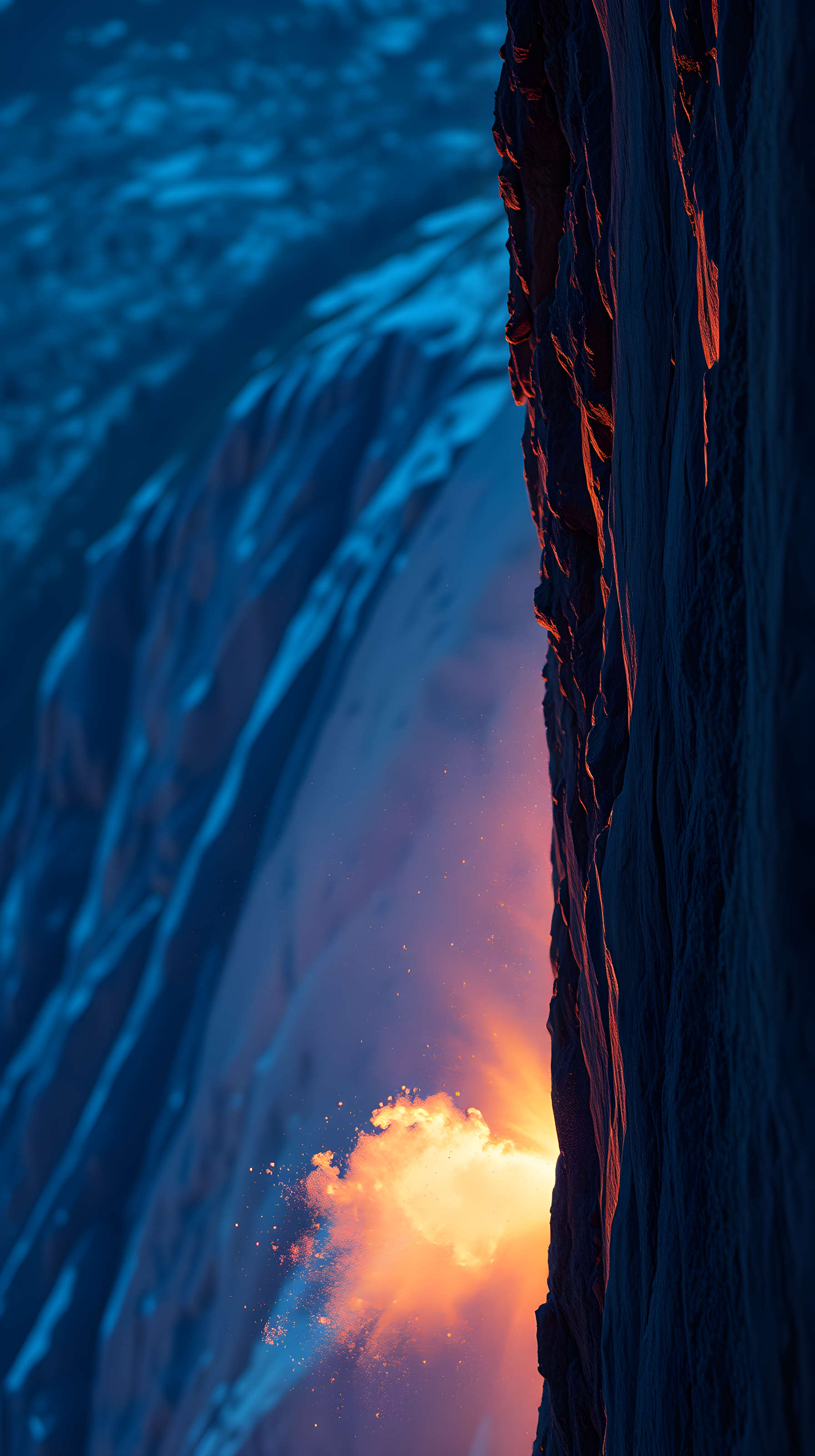 Ethereal Sunset Glow on Mountain Cliff, ethereal, sunset, mountain, cliff, glow, vibrant