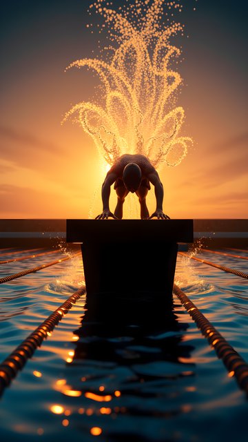 Golden Hour Swimmer Dive: Dynamic Water Splash Art