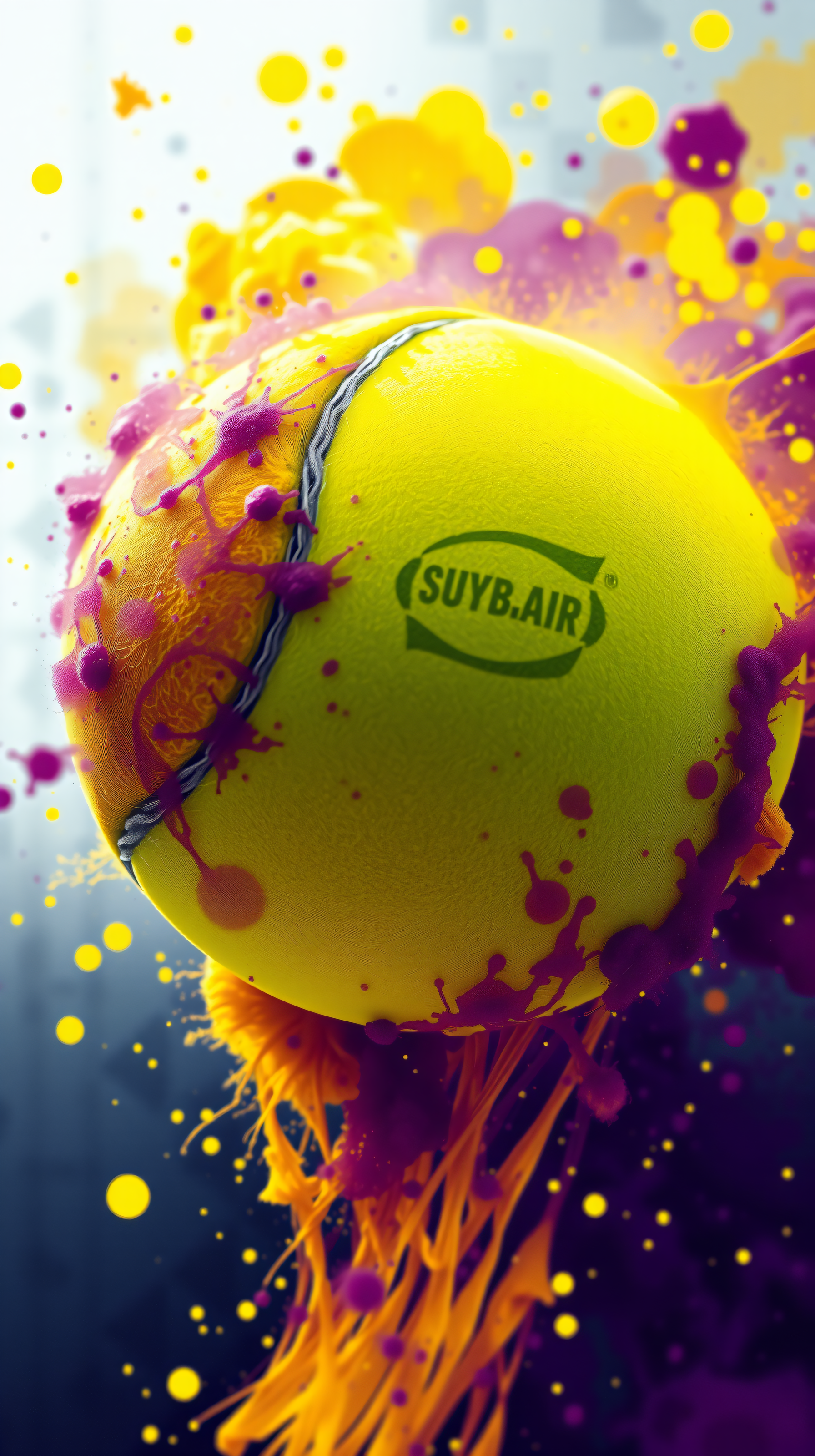 Vibrant Yellow Tennis Ball Paint Splash Art, tennis ball, vibrant, splash art, paint explosion, colorful, yellow