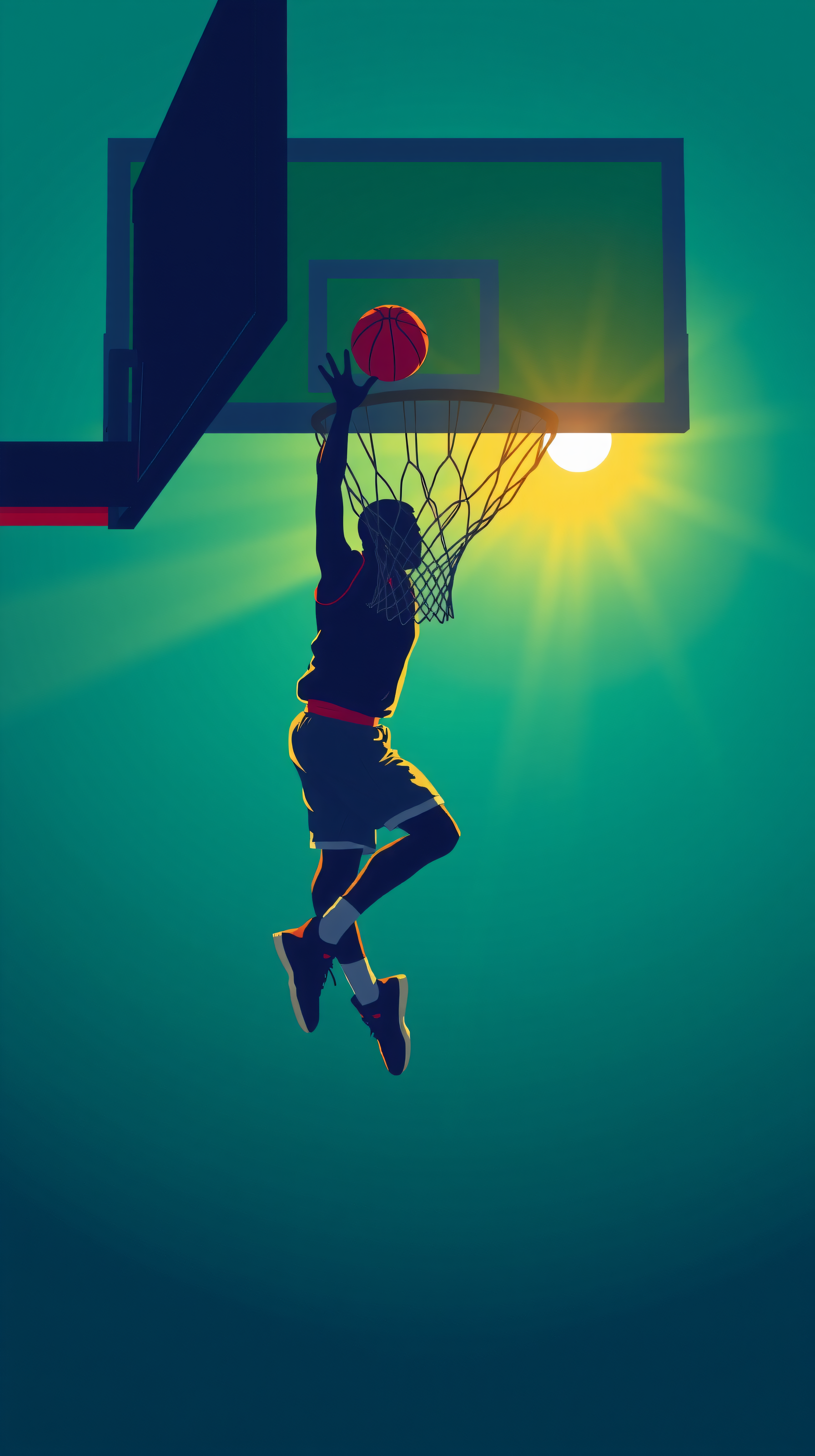 Dynamic Basketball Dunk Silhouette Wallpaper, basketball, dunk, sports, athlete, silhouette, vector art