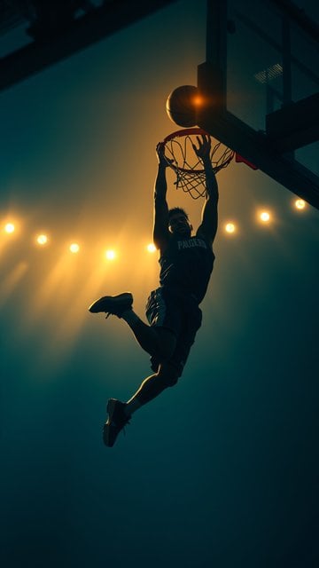 Dynamic Basketball Dunk Silhouette Wallpaper