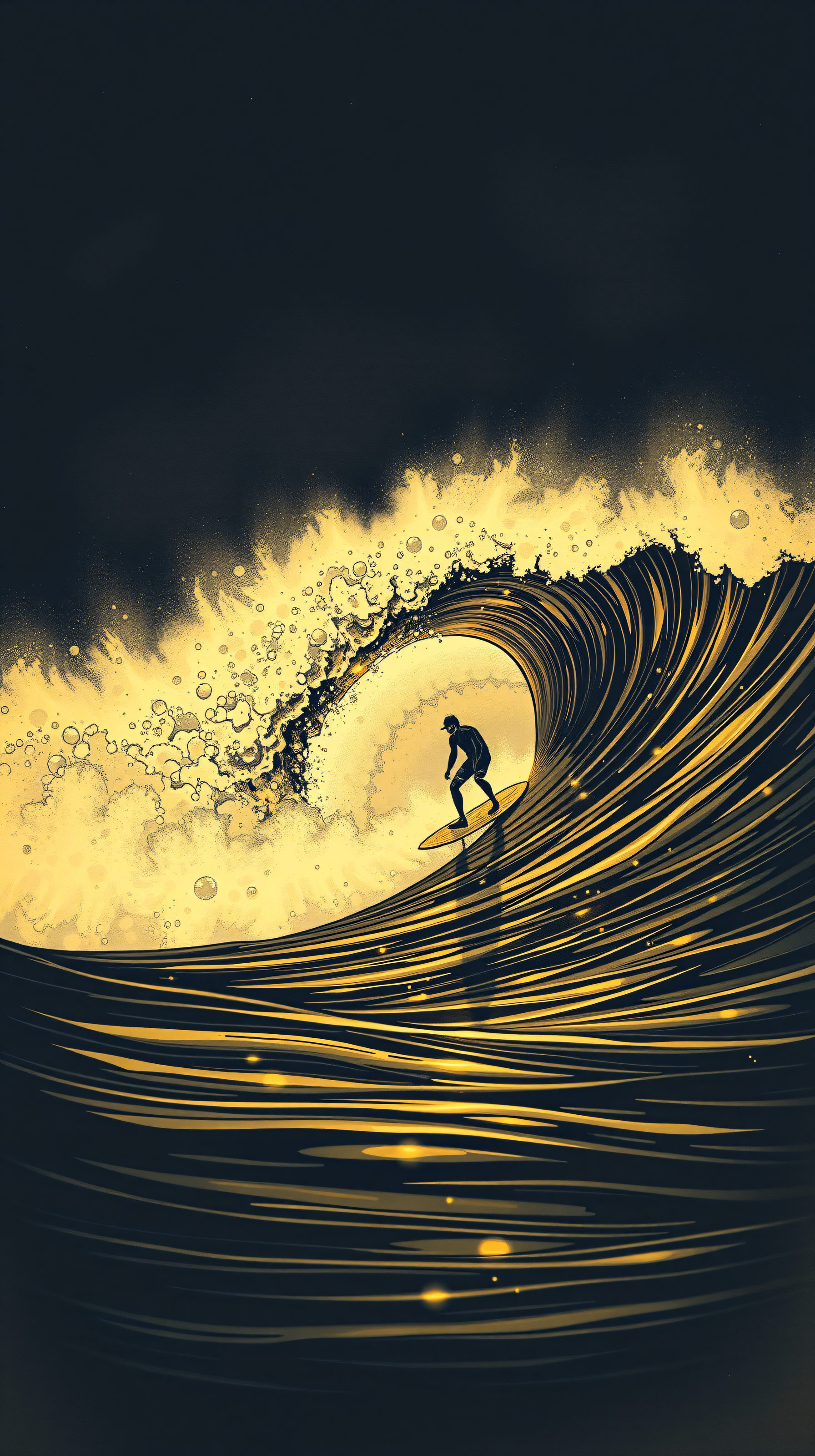 Golden Wave Surfer Dynamic Mobile Wallpaper, surfer, surfing, wave, ocean, golden, dark