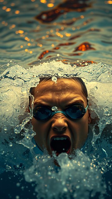 Intense Swimmer Emerging from Dynamic Water Splash