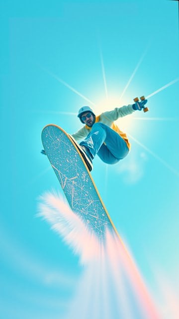 Skateboarder Jump Mid-Air with Bright Sun Flare