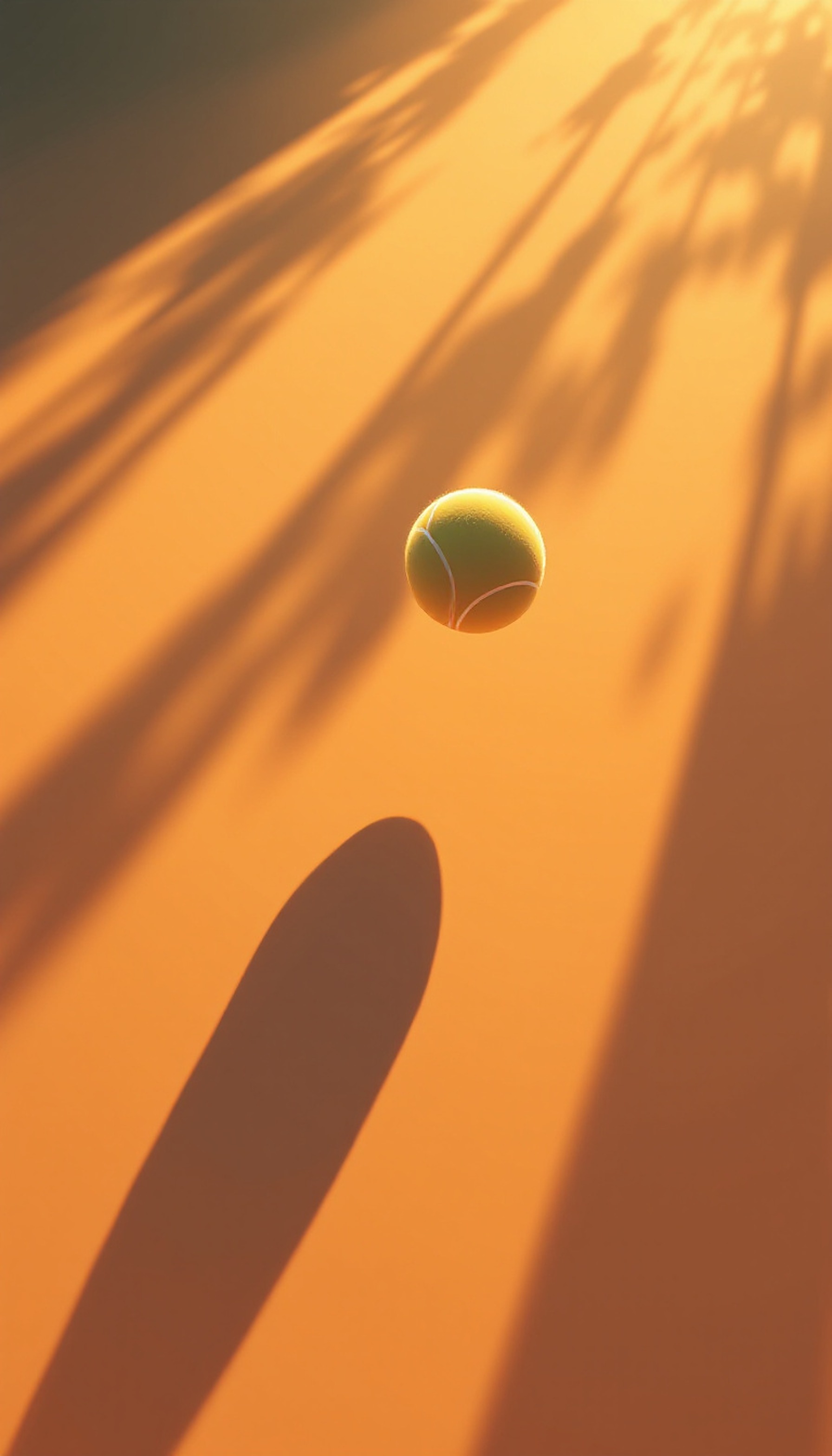 Floating Tennis Ball Golden Hour Wallpaper, tennis ball, golden hour, sports wallpaper, peach aesthetic, orange background, shadows