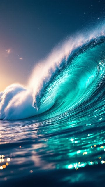 Emerald Ocean Wave at Sunset Mobile Wallpaper