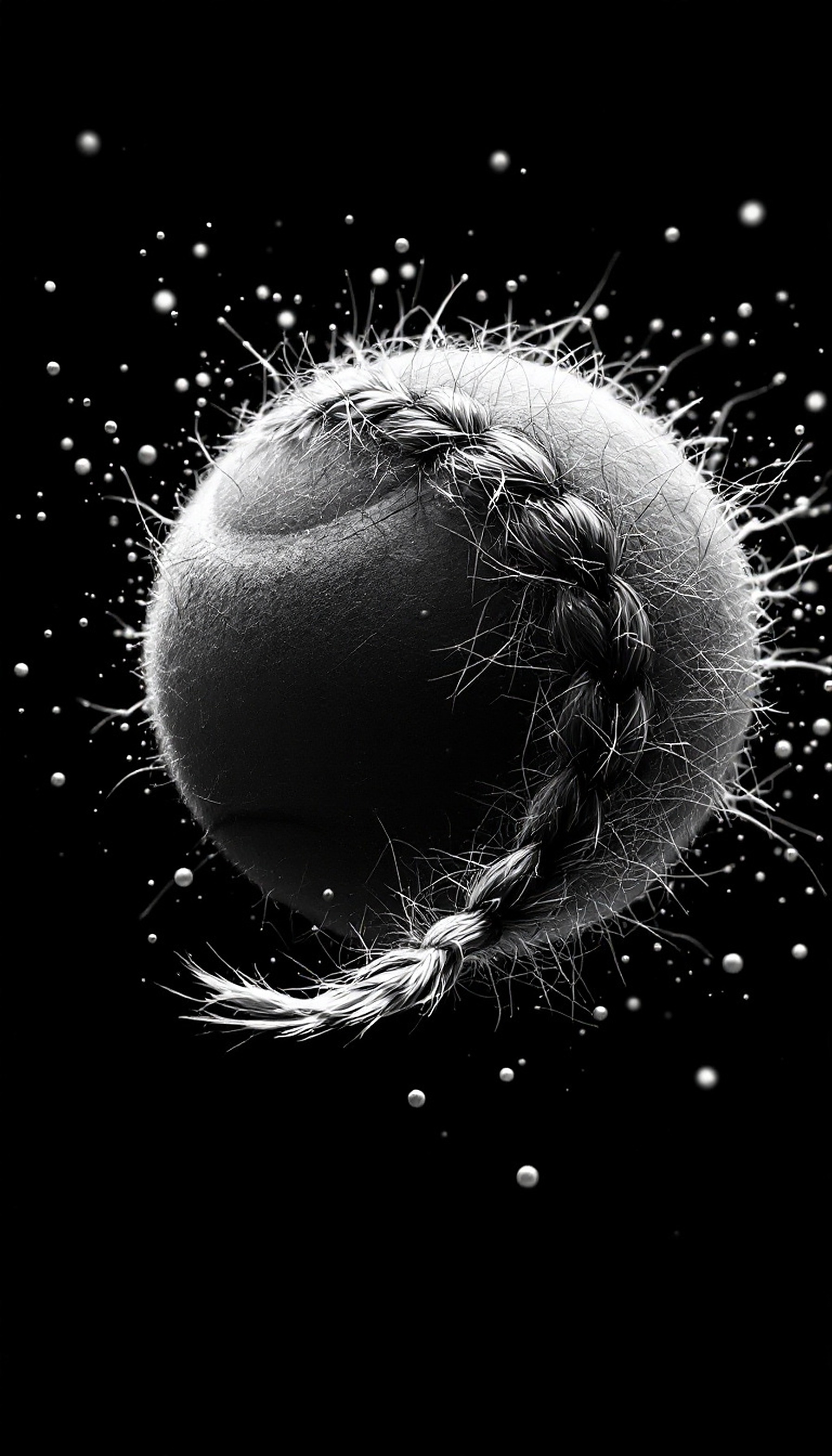 Braided Tennis Ball Abstract Black & White Wallpaper, tennis ball, braid, monochrome, black and white, abstract, textured