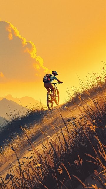 Mountain Biker at Golden Sunset Wallpaper